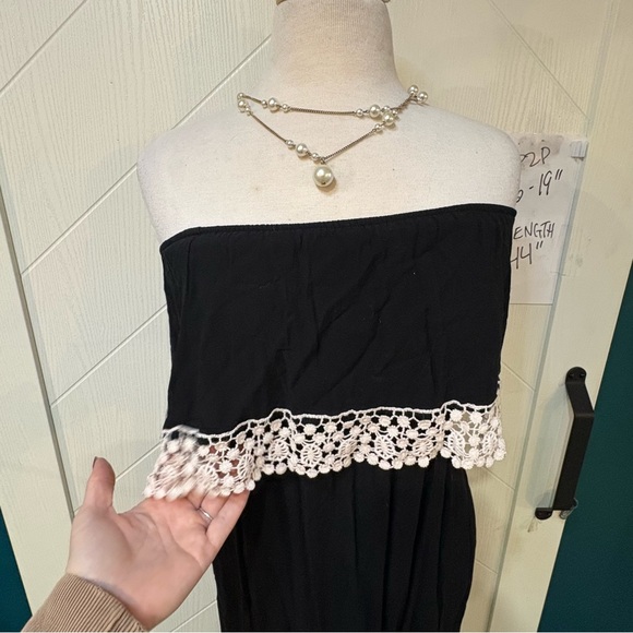 Bluenotes Black‎ Strapless Maxi Dress White Crochet Trim Boho Summer Beach Dress - Picture 5 of 8